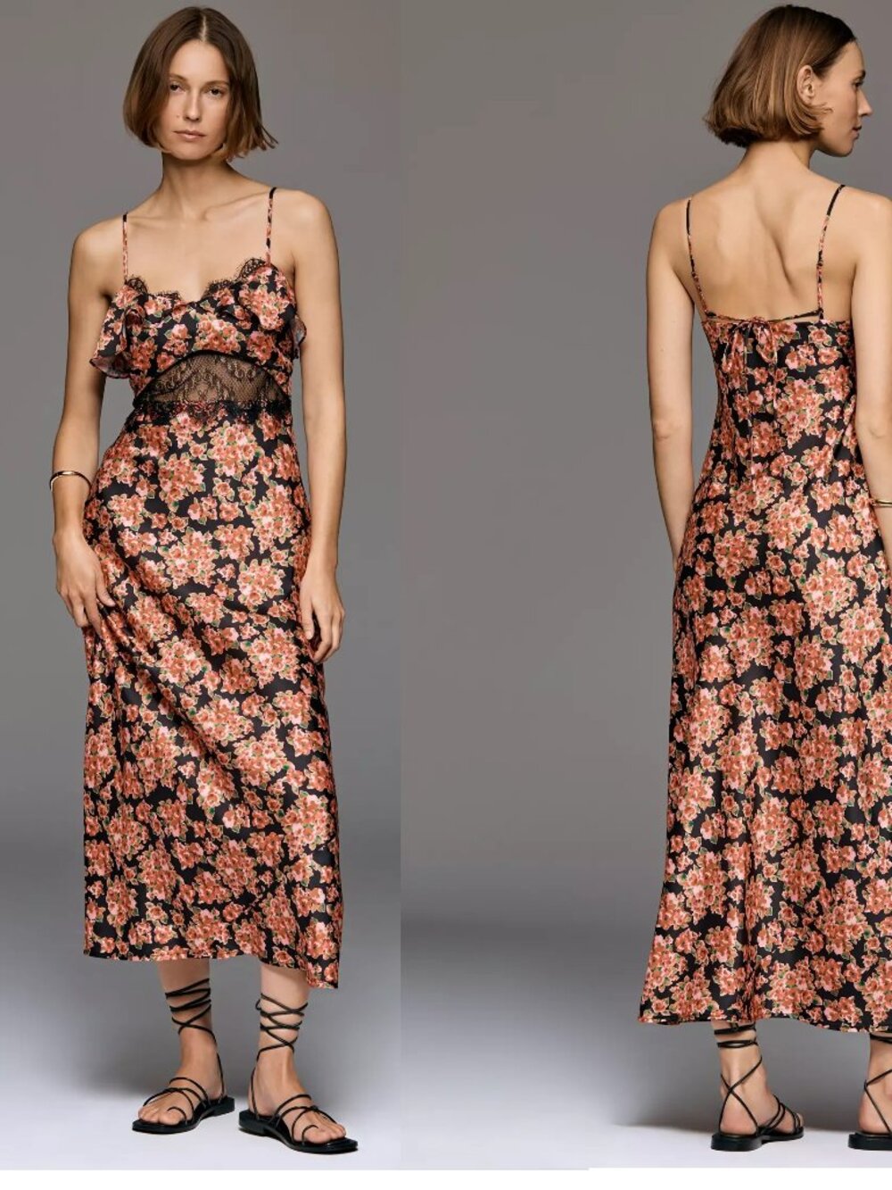 By Anthropologie Sheer Lace Satin Slip Dress red color size M new with tag